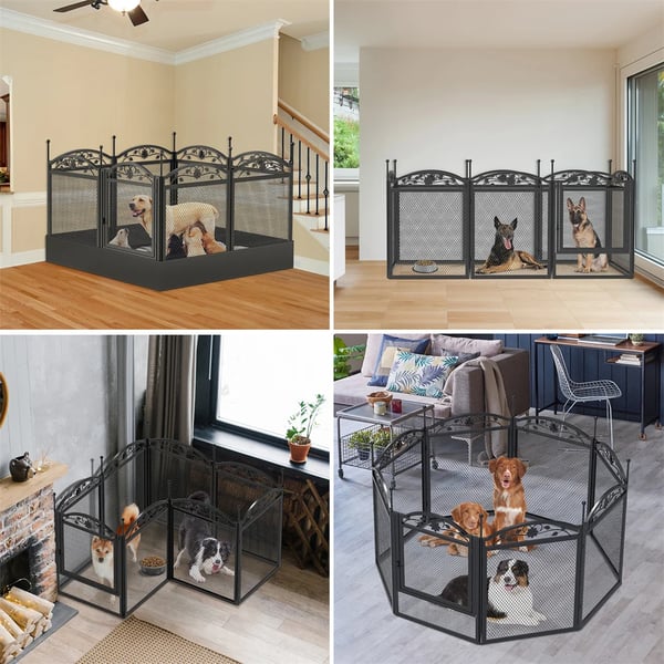 Hundegård, Sammenklappeligt Design, Holdbar Metal Konstruktion,Sort