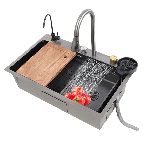 Køkkenvask, Rustfrit Stål, Rektangulær, Moderne Design, Topmontering eller Flushmontering, 75*45*21 cm