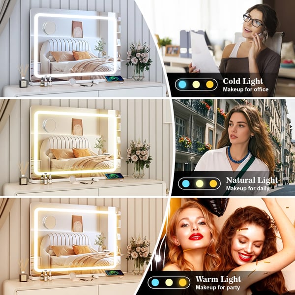 Sminkspegel, Dimmbar LED-belysning, Smart Touch-kontroll,VIT
