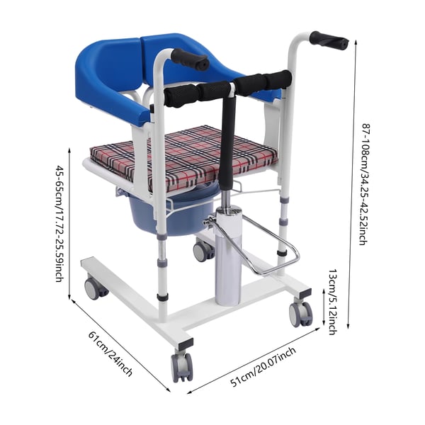 Hydraulisk Patientløftestol, Justerbar Højde, 180° Åbningsdesign, Med Bærbar Potte,HVID