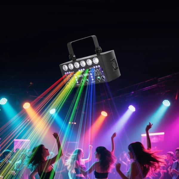 DJ Disco Lys, Multi-Farvet LED, Fjernbetjening & Stemmestyring,EU stik, sort