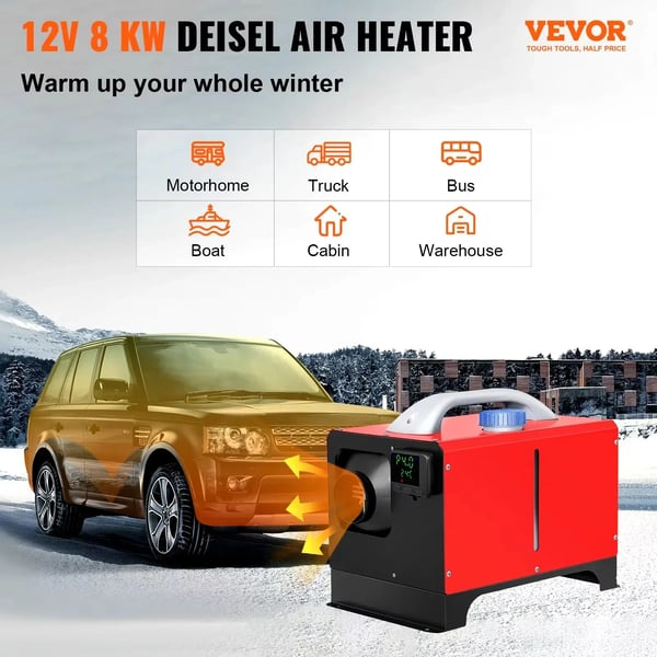 Dieselvarmer, LCD-fjernbetjening, kompakt design,8KW
