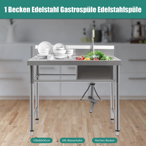 Rustfrit Stål Vask, Enkelt Skål, Fritstående Design,Sølv