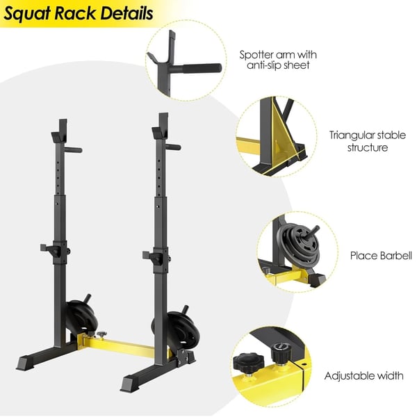Squat Rack, Understøtter op til 250 kg, Højdejusterbar 98-156 cm, 3-i-1 Multifunktionelt Design, 13 Højdejusteringsniveauer