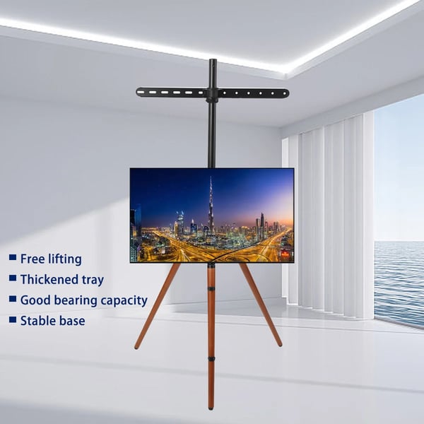 TV Beslag, Bøgtræ og Gunmetal Design, Passer til 32 til 65 Tommer, 70° Lateral Rotation, Højdejusterbar, Bor-fri Installation