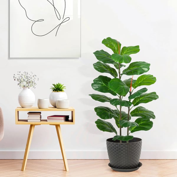 Kunstig Fiddle Leaf Fig Træ, Realistisk Design, Ingen Vedligeholdelse Nødvendig,Grøn