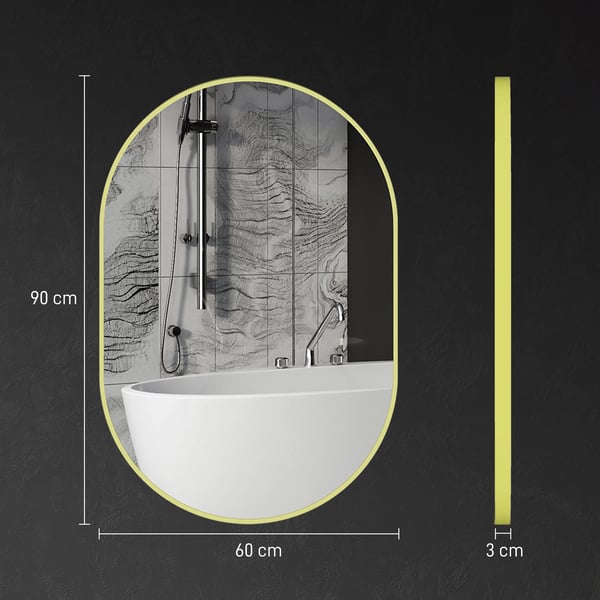 Badrumsspegel, härdat glas, aluminiumram, Ljusgul