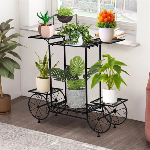 Planteholder, 6 niveauer, dekorativ metaldesign,Sort