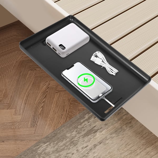 Sengebord, 32 x 23,3 x 5,3 cm, ABS-materiale, belastningsevne 20 kg, sengebordmontering, 1 niveau