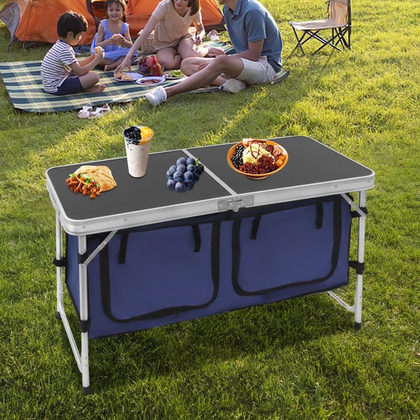 Campingbord, Foldbart Design, Justerbare Højder,sort