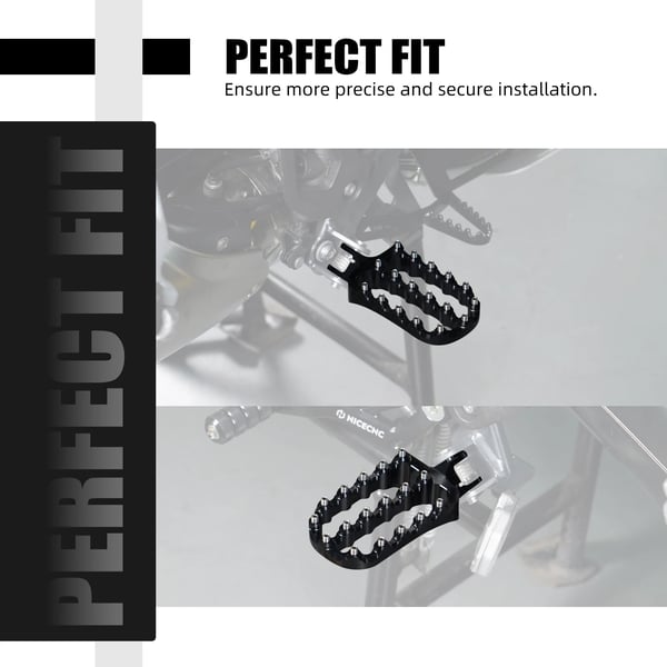 Motorcykelfodstøtte, fodhviler, holdbar aluminium, forbedret greb, sorte fodstøtter