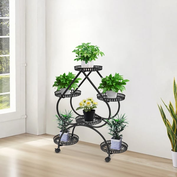 Planteholder, 6-Holder Design, Pladsbesparende Vertikal Stativ,sort