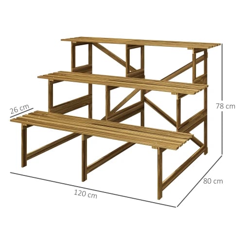 Haveplantningsbed, solid fyrretræ, tre-niveau design, hævet struktur, belastningskapacitet 90 kg, forbedret stabilitet