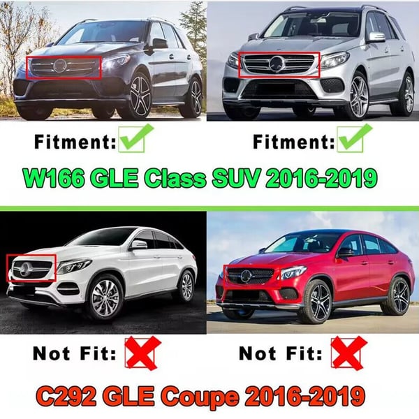 Frontkølergrill, GT-R stil, kompatibel med Mercedes GLE klasse W166,Krom sort