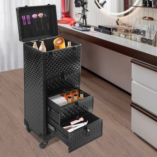 Makeupvagn, Rullande design, Multifunktionell förvaring,Svart