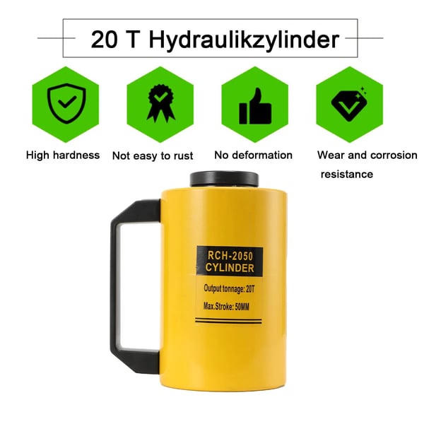 Hydraulisk Cylinder, 20 Tons Kapacitet, 50 mm Stempel Slag, 28 mm Hul Diameter, 160 mm Total Højde, 8.4 kg Vægt