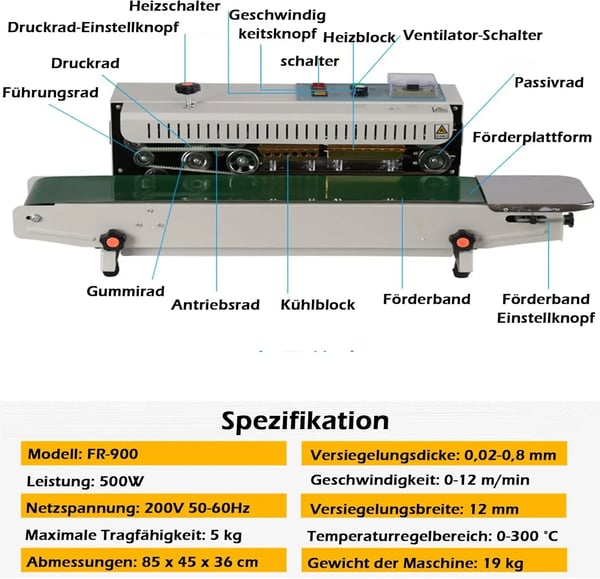 Plastikposeforseglingsmaskine, 500W Effekt, Automatisk Drift,grøn