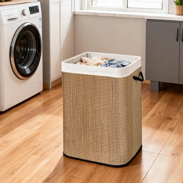 Vasketøjskurv, Bambusmateriale, Pladsbesparende Design,72L