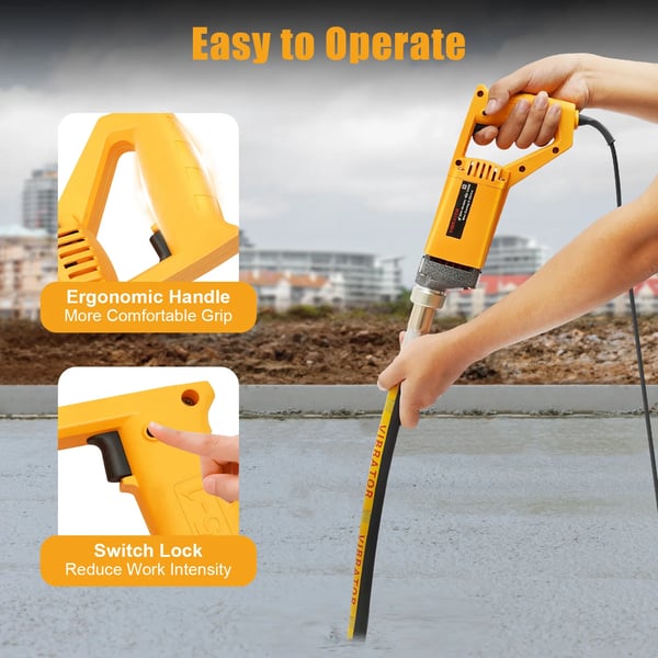 Betonvibrator, 1300W motor, håndholdt design,EU, Gul