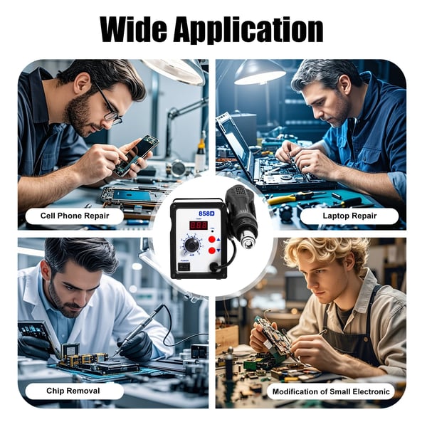 Varmluftsreparationsstation, Justerbar Temperatur, Effektiv Opvarmningsteknologi,sort