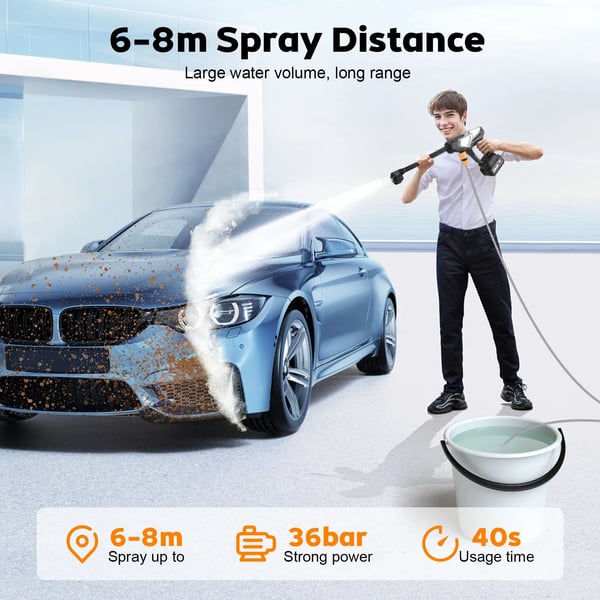 Højtryksrenser, 1080 PSI, Trådløs Design,sort