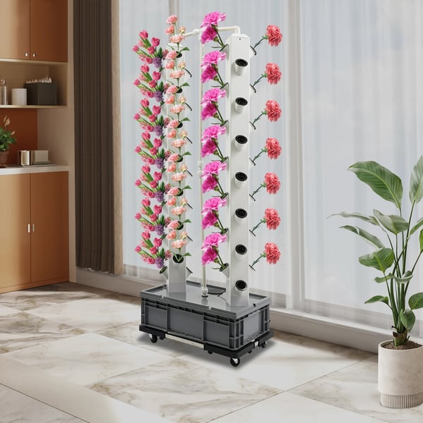 Hydroponisk Væksttårn, 56 Huller, 220V, Dimensioner 62*42*164 cm, Ledningsbaseret Strømkilde, 4 Hjul