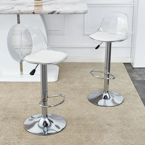 Barstol, Höjdjustering 81,8 cm till 99 cm, 360° Rotation, Ergonomisk Ryggstöd, Silverfärgade Metallben, Självständig Installation