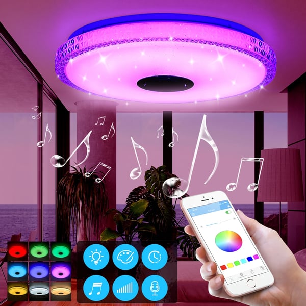 Loftlampe, Bluetooth-højttaler, RGB-farveskift,60W