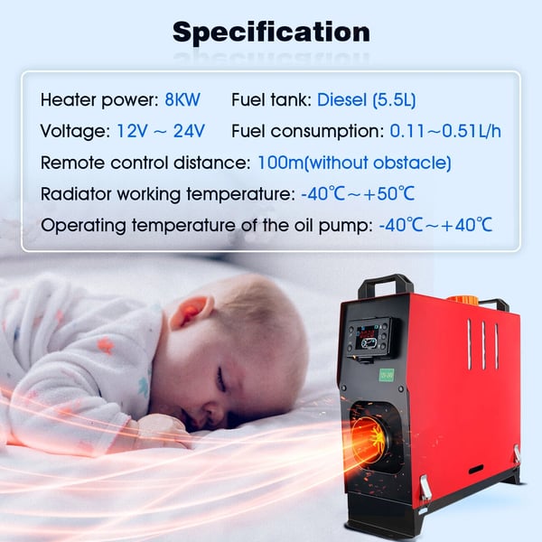 Bærbar Dieselvarmer, 5000W Effekt, Fjernbetjeningsfunktionalitet,5kw alt i én