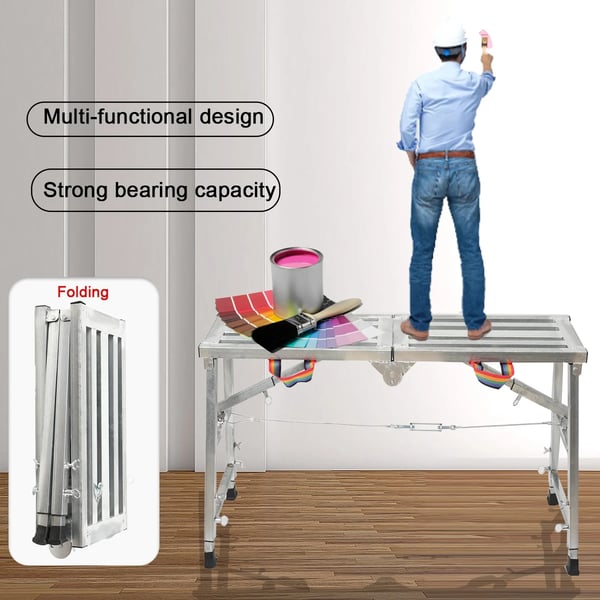 Foldbar stilladsplatform, justerbar højde 60 cm til 90 cm, maksimal belastning 200 kg, forstærket rørkonstruktion, skridsikre fødder