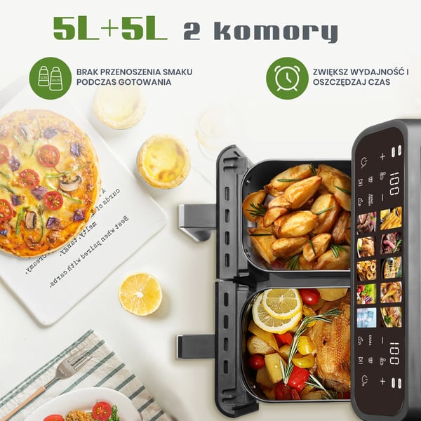 Luftfritös, Dubbelkorgsdesign, LED-Touchkontroll,EU, 2000W Ugn