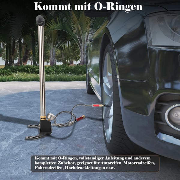 Højtryksluftpumpe, 4500 psi trykområde, 3-trins system, rustfrit stålmateriale, 19,7 tommer slangelængde, ergonomisk design
