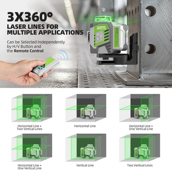 Laser Niveau, ±2mm Nøjagtighed, 8000mAh Batteri, 3 Sekunders Selv-Niveauering, 24x26.8x11.5 cm Dimensioner, IP54 Klassificeret