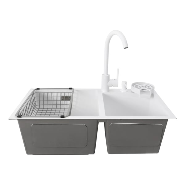 Dobbelt vask, 304 rustfrit stål, moderne design,HVID