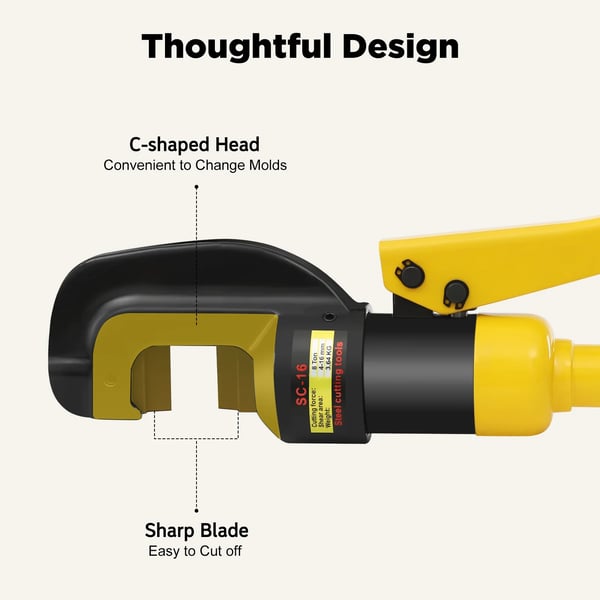 Hydraulisk armeringsskærer, 8 tons skærekræft, kulstofstålmateriale, ergonomisk håndtag, bærbart design