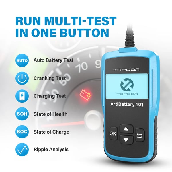 Bilbatteri Tester, 6V/12V Kompatibilitet, 2000CCA Kapacitet, AB101