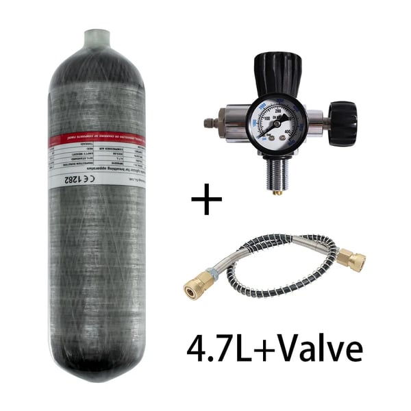 Højtrykscylinder, Carbonfiber Materiale, 300 Bar Kapacitet,4.7L med ventil