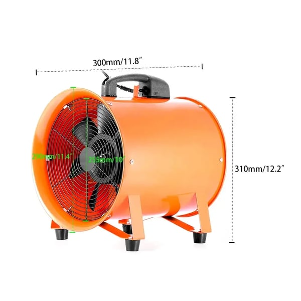 Bygning Blæser, 250 mm Diameter, 320 W Effekt, 43 m/min Luftstrøm,Appelsin