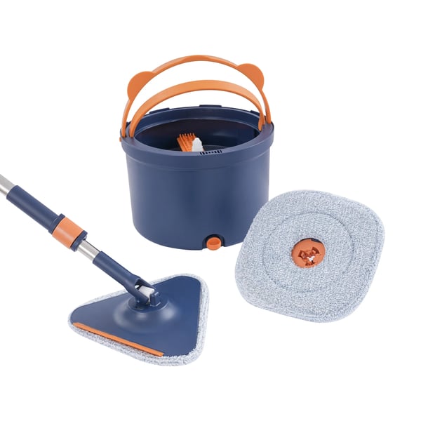 Spin Mop, Mikrofiberstof, Justerbart håndtag op til 51,97 tommer, Firkantede og trekantede moppehoveder, 5 genanvendelige klude