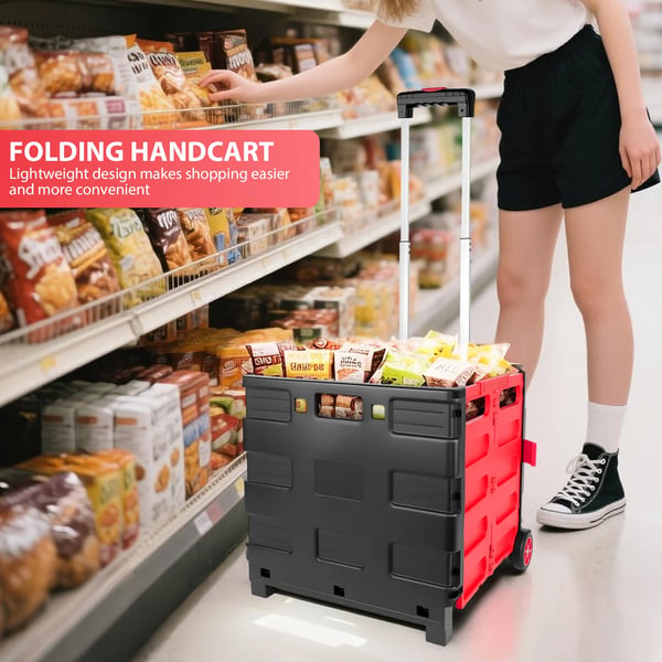 Foldet Trolley Vogn, 35L Kapacitet, Justerbart Håndtag, Letvægts 2,4 kg, 360° Drejende Hjul, Holdbar Konstruktion