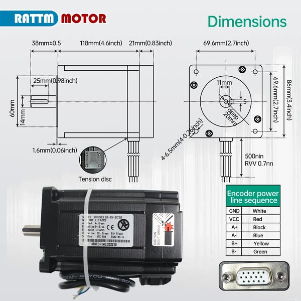Stängd slinga stegmotor, vridmoment 12 N.m, ström 3.0 A, spänning AC24~70V/DC30~100V, dimensioner 86X86X118mm, fas 2