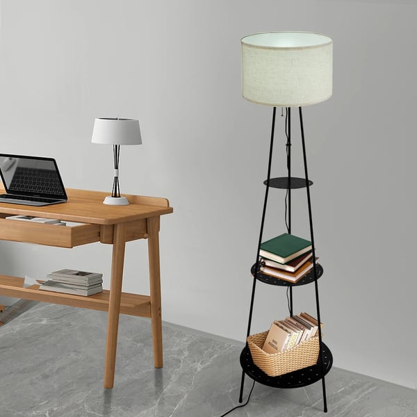 Gulvlampe, 3-niveau hylde, E27 sokkel,Beige