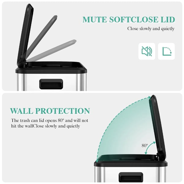 Soptunna, 40L kapacitet, mjukstängande lock, Silver