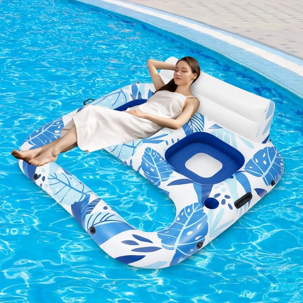 Oppustelig Pool Lounger, Dobbelt Sæde, Holdbart PVC Materiale,Blå