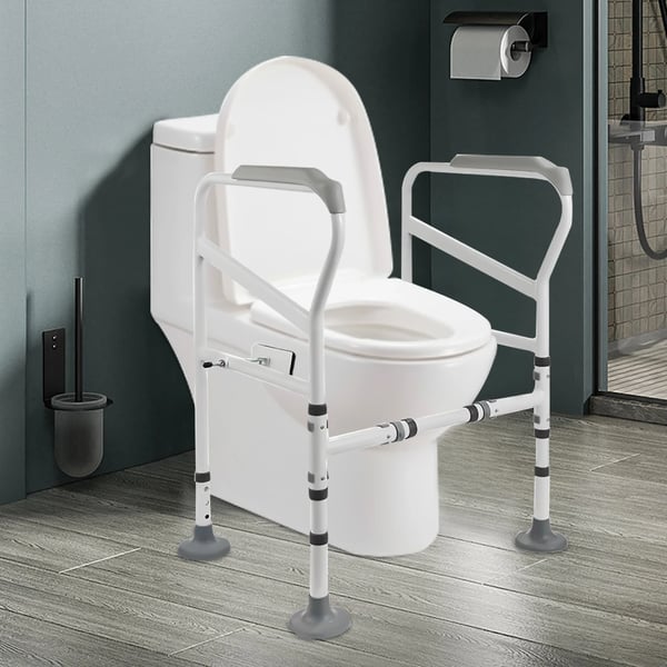 Toiletstøttebøjle, Justerbar højde 68,5-73,5 cm, Belastningsevne 150 kg, Armlæn længde 48 cm, Fritstående design, Vægt 6,7 kg