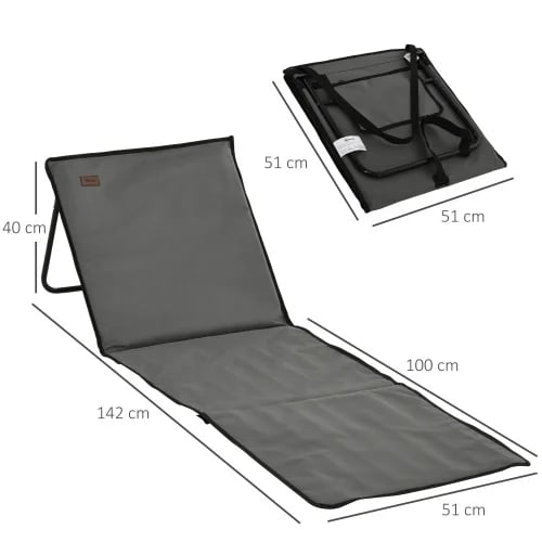 Strandmåtte, Oxford-stof, 142 cm x 51 cm x 40 cm, Justerbar rygstøtte, 110 kg belastningskapacitet, Sammenklappeligt design