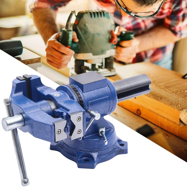 Bænkv vise, 360 graders rotation, 100 mm åbning,mørkeblå