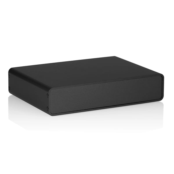Forstærkerchassis, Aluminiumlegering, Eksterne dimensioner 200×143×43mm, Interne dimensioner 194×131×37.5mm, Nettovægt 1.0kg / 2.21lb
