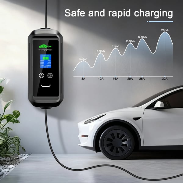 EV-lader, bærbar, Tuya App kontrol,22KW Type2 10M