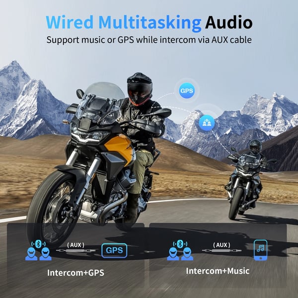 Motorcykel Bluetooth Intercom, 2000m rækkevidde, flersproget support, IP65 vandtæt, batterikapacitet 900mA, støjreduktionsteknologi